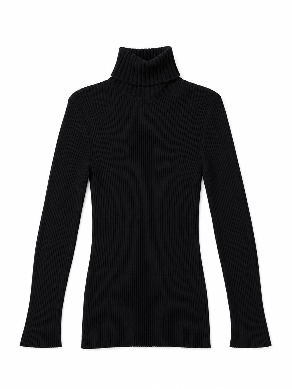 TRIKO Black Ribbed Wool Blend Turtleneck Sweater 80% Wool 20% Nylon S